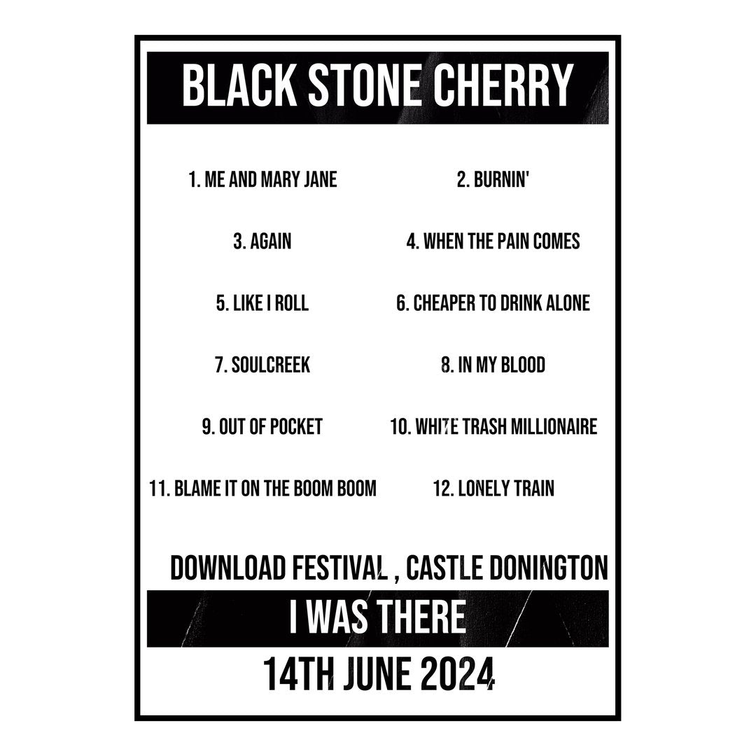 Black Stone Cherry Castle Donington 14th June 2024 Setlist poster