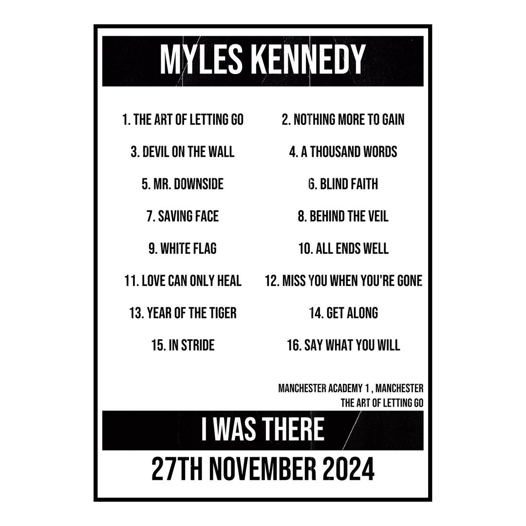 Myles Kennedy Manchester 27th November 2024 Setlist poster