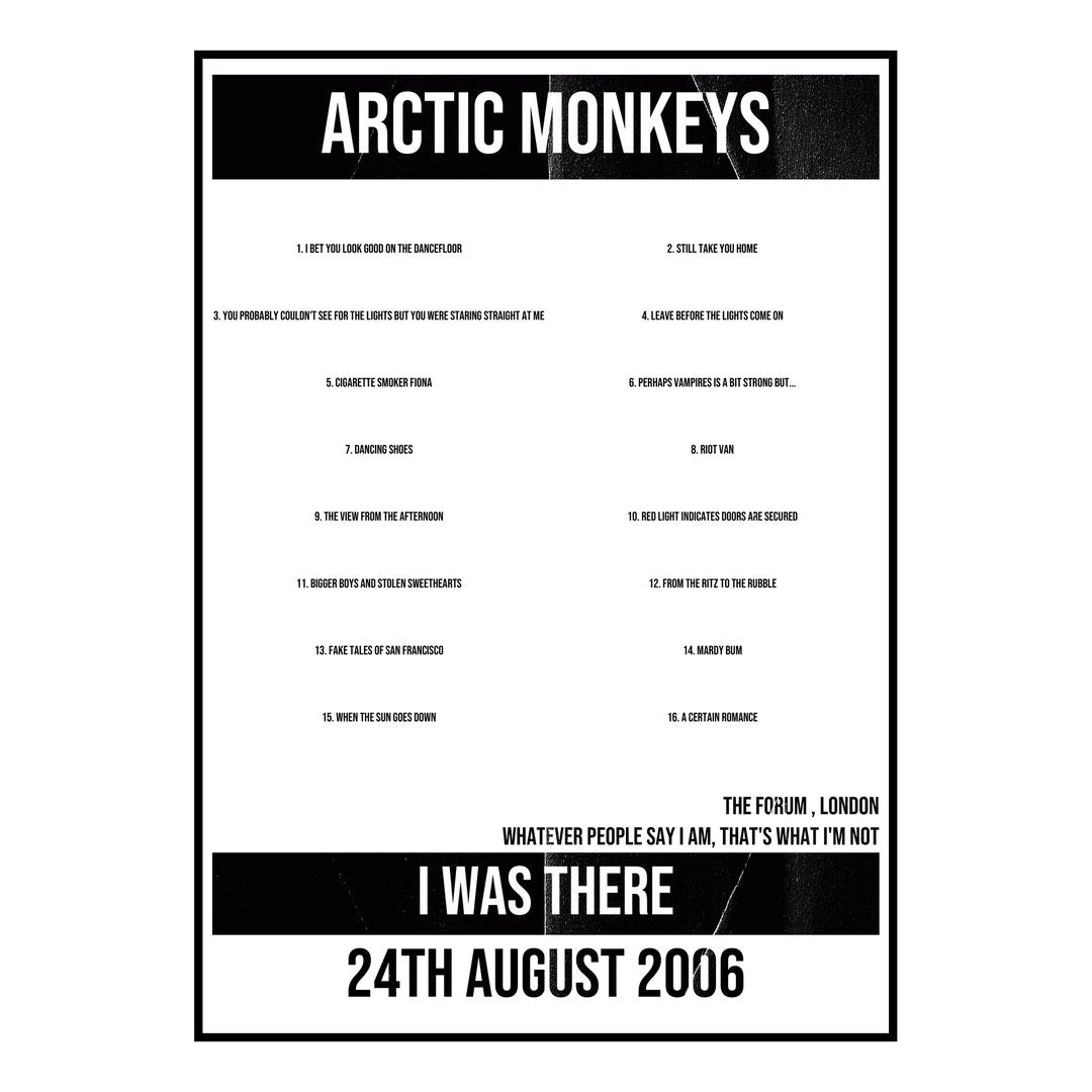 Arctic Monkeys London 24th August 2006 Setlist poster
