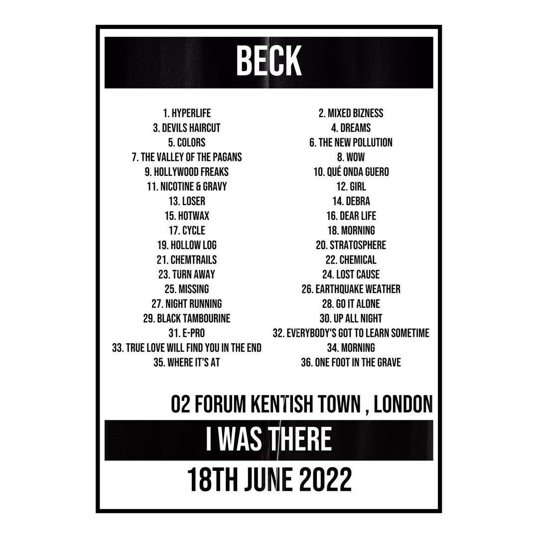 Beck London 18th June 2022 Setlist poster