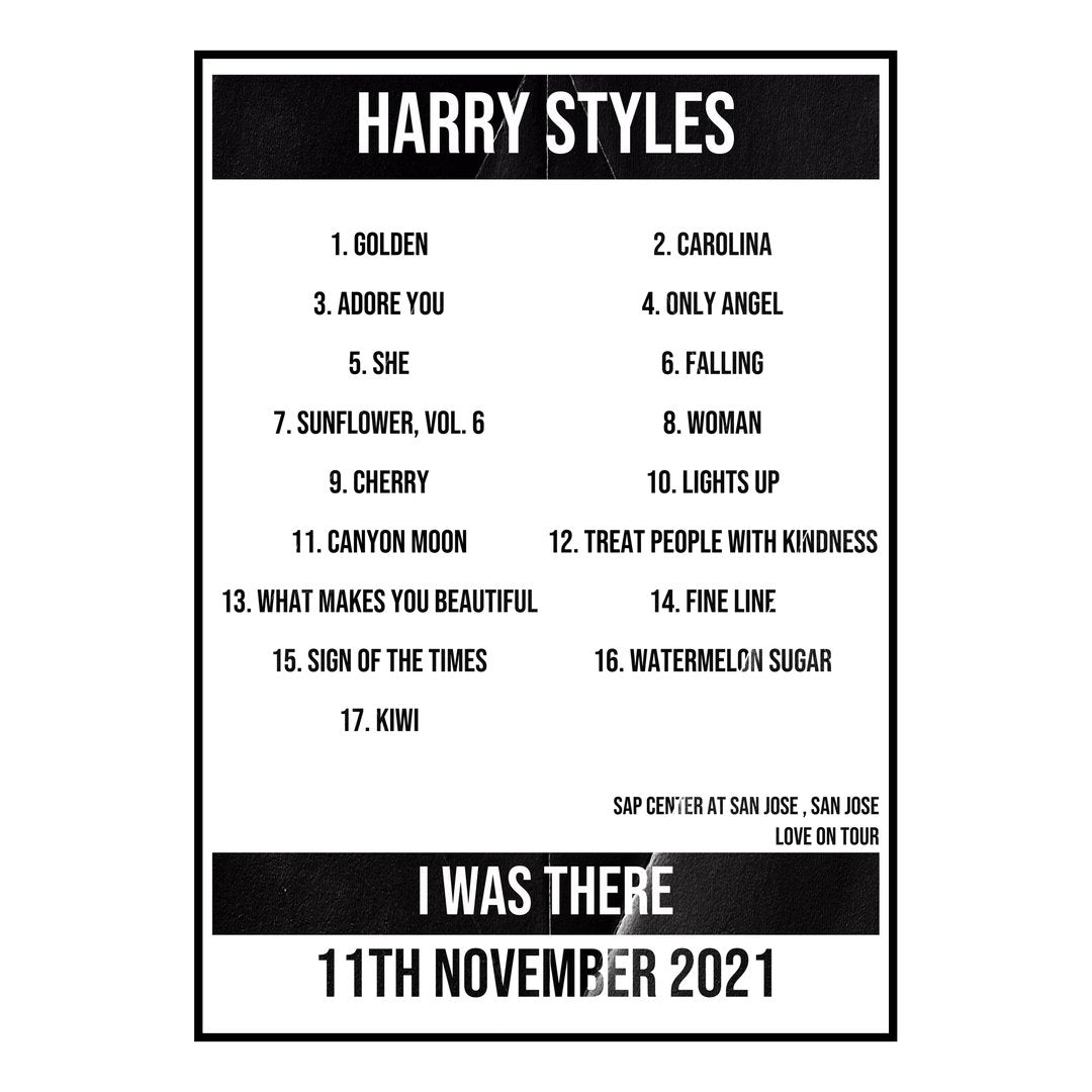 Harry Styles San Jose 11th November 2021 Setlist poster