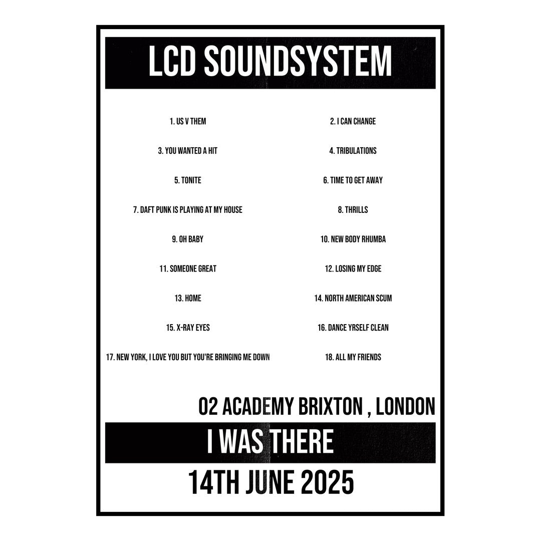 LCD Soundsystem London 14th June 2025 Setlist poster