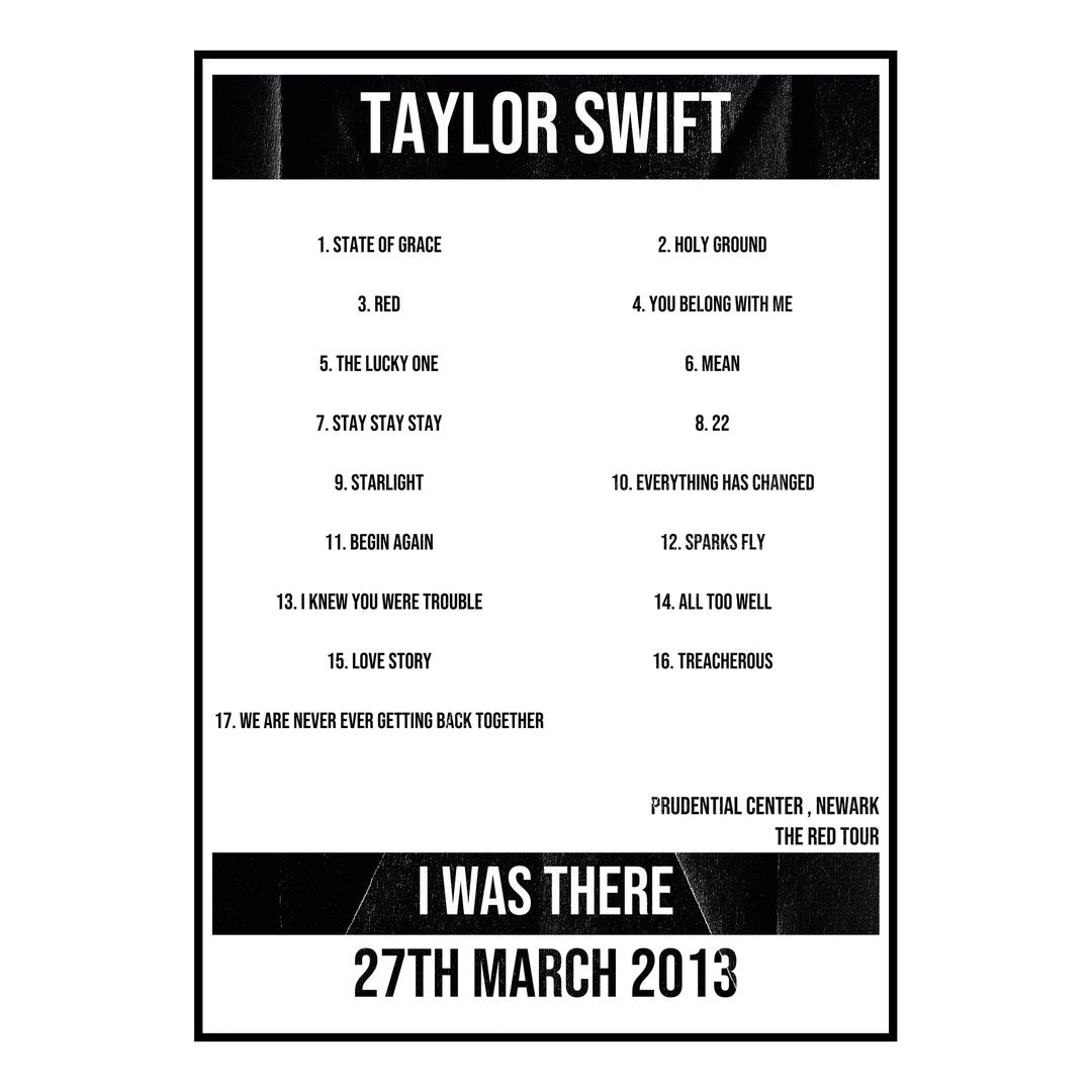 Taylor Swift Newark 27th March 2013 Setlist poster