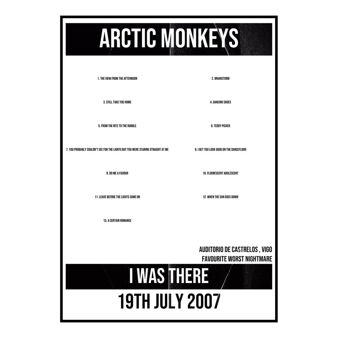 Arctic Monkeys Vigo 19th July 2007 Setlist poster