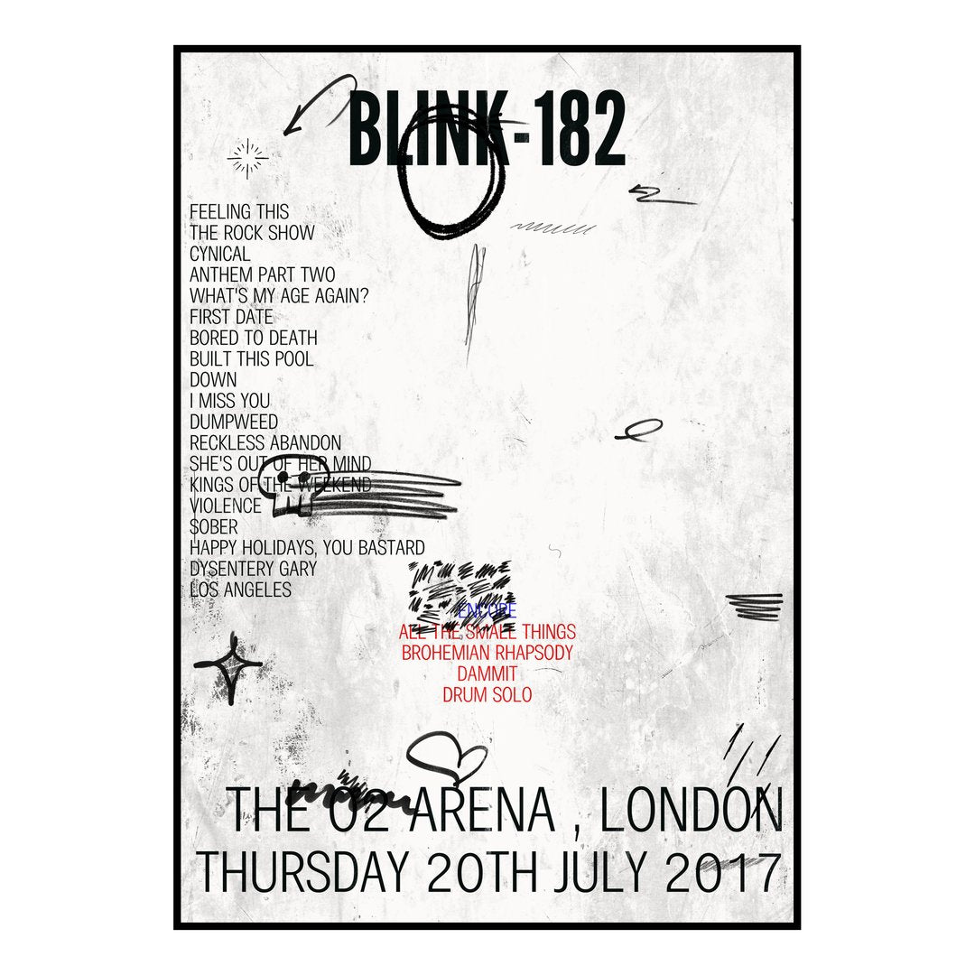 blink‐182 London 20th July 2017 Setlist poster