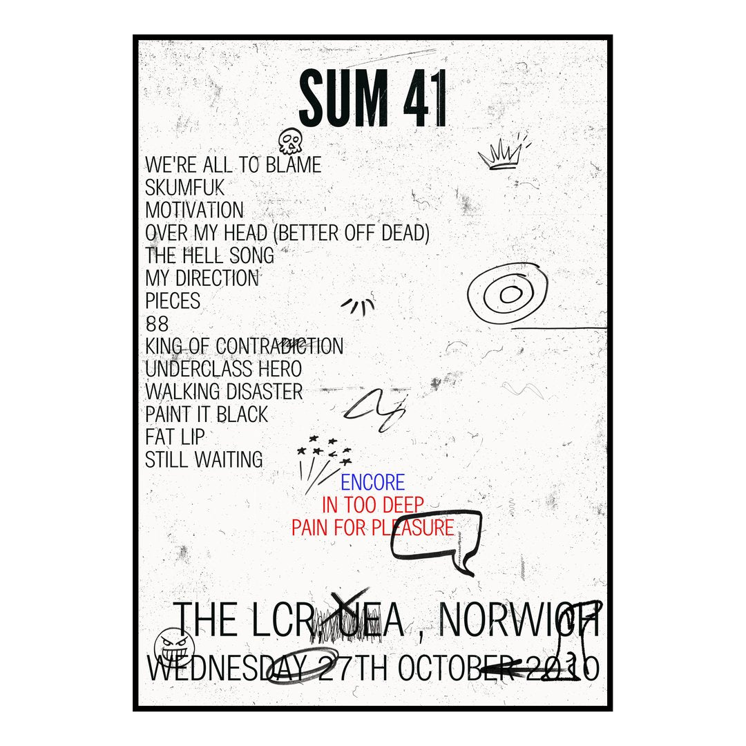 Sum 41 Norwich 27th October 2010 Setlist poster