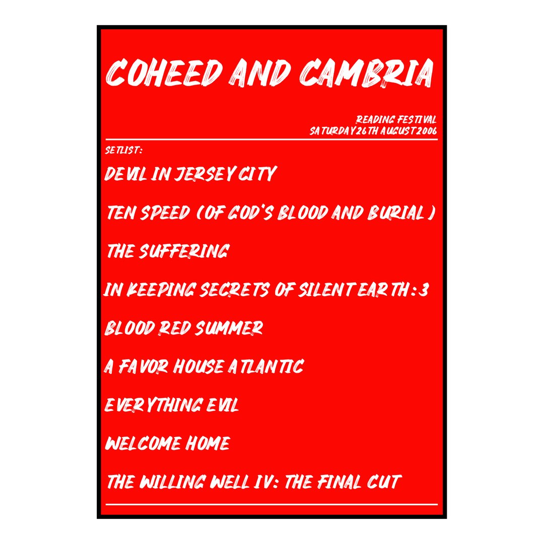 Coheed and Cambria Reading 26th August 2006 Setlist poster