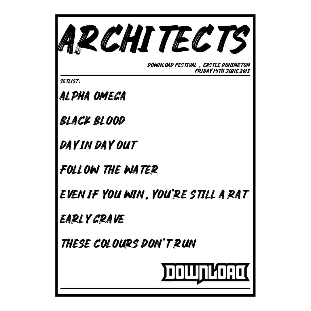 Architects Castle Donington 14th June 2013 Setlist poster
