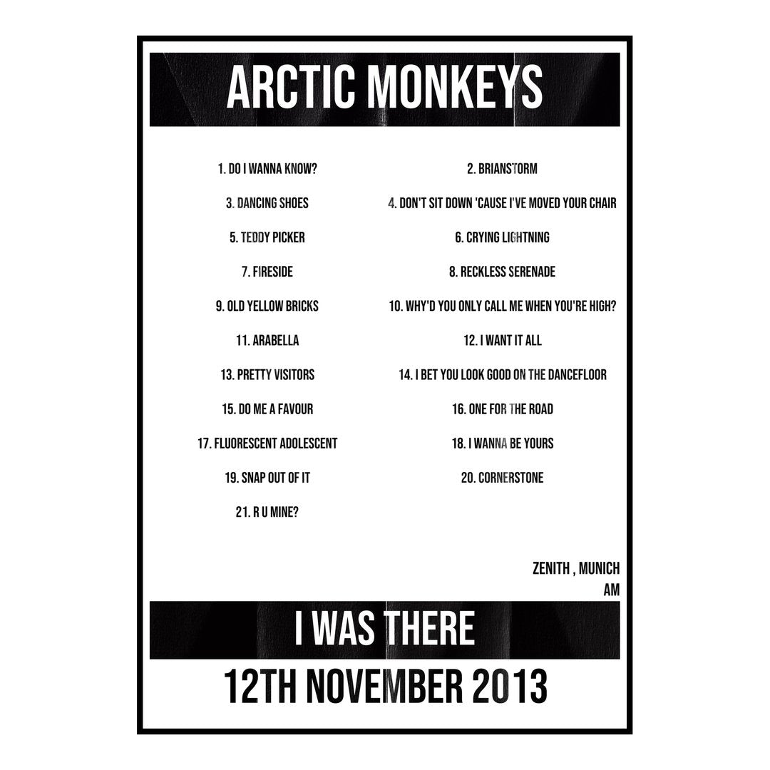 Arctic Monkeys Munich 12th November 2013 Setlist poster