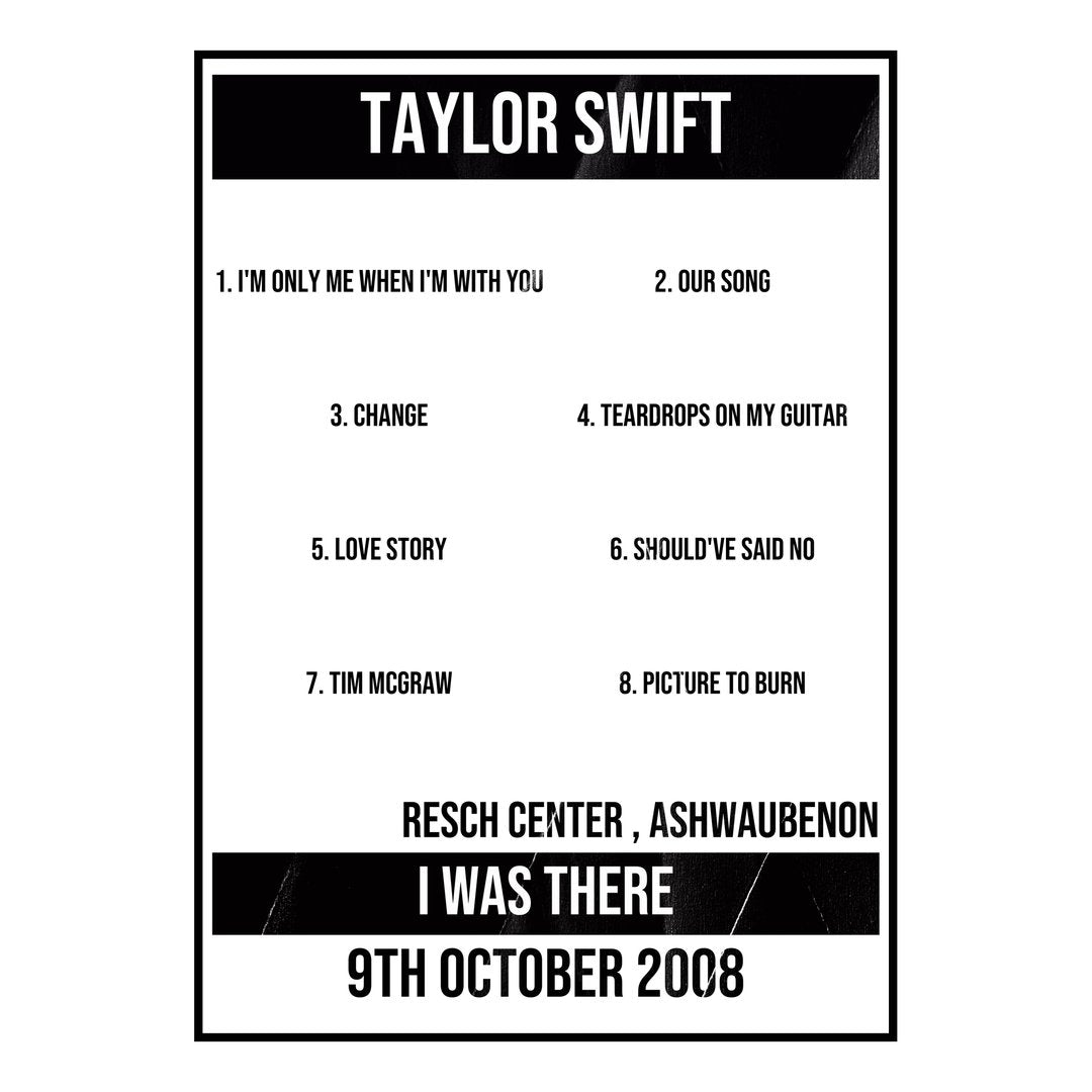 Taylor Swift Ashwaubenon 9th October 2008 Setlist poster