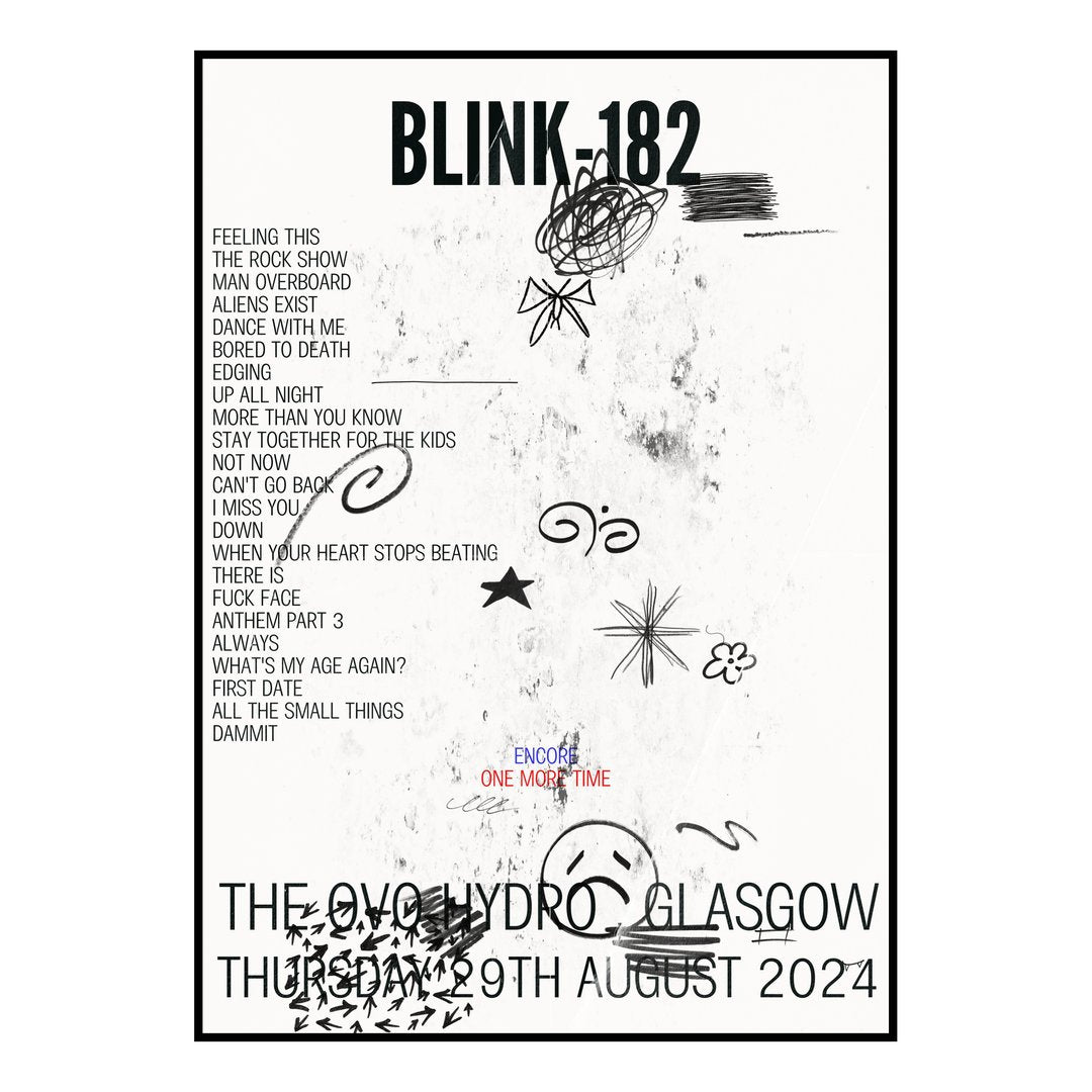 blink‐182 Glasgow 29th August 2024 Setlist poster