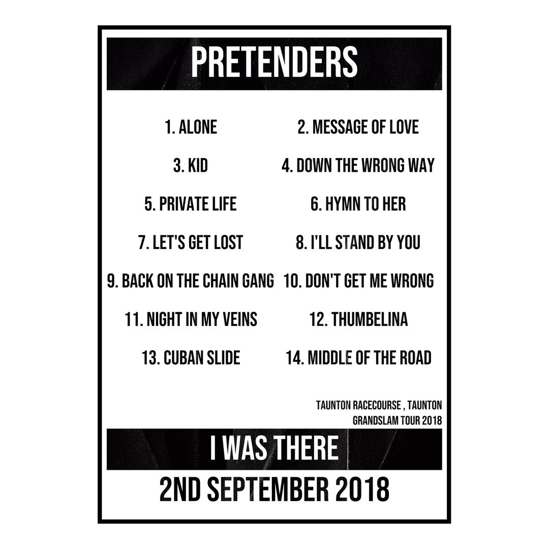 Pretenders Taunton 2nd September 2018 Setlist poster