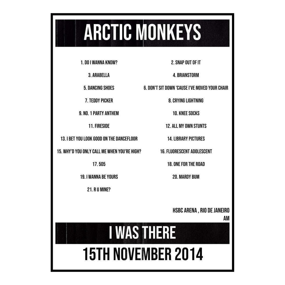 Arctic Monkeys Rio de Janeiro 15th November 2014 Setlist poster