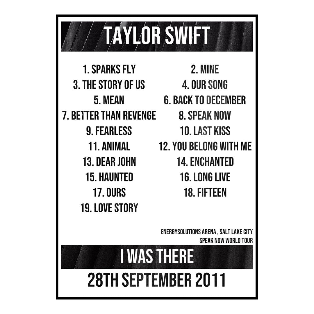 Taylor Swift Salt Lake City 28th September 2011 Setlist poster