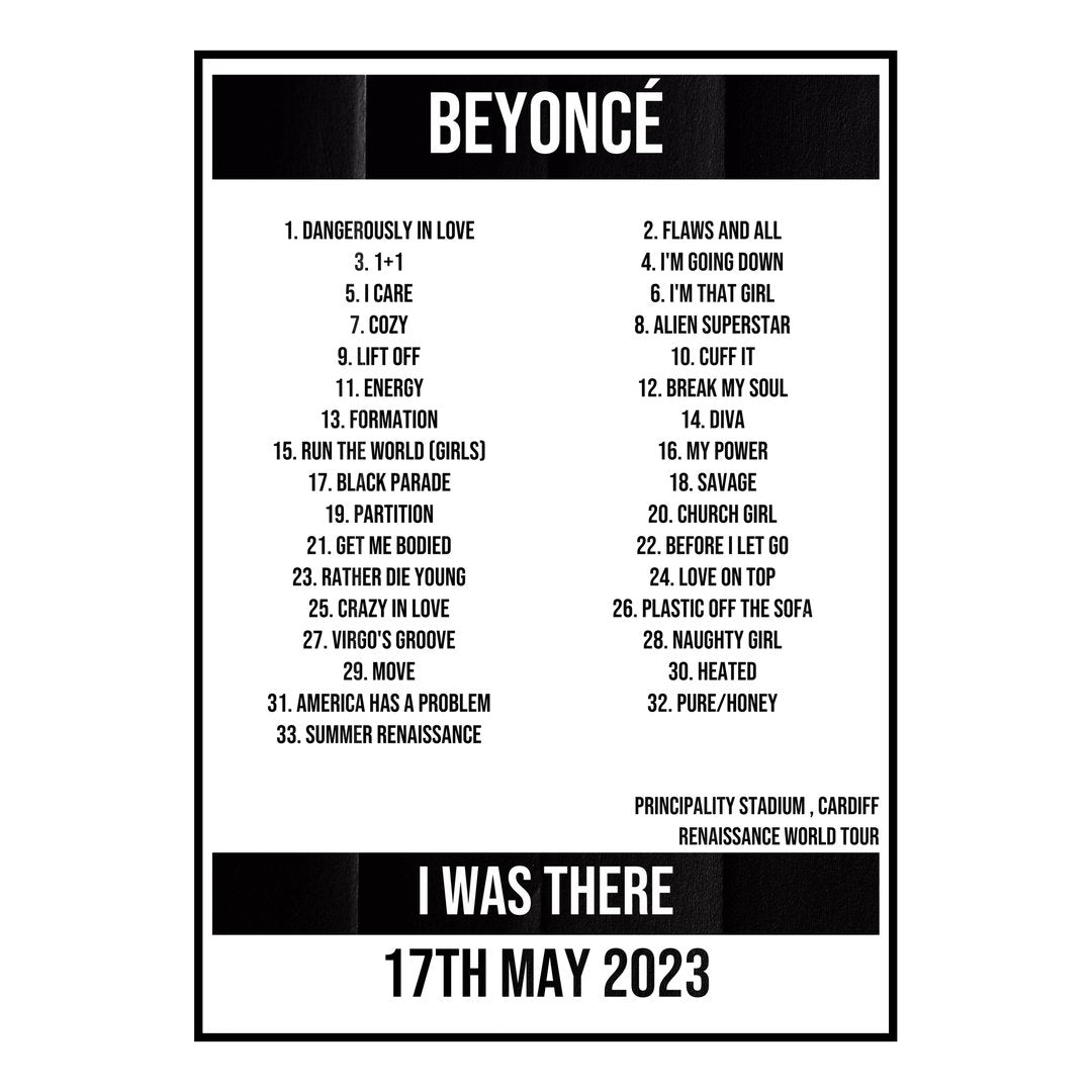 Beyoncé Cardiff 17th May 2023 Setlist poster
