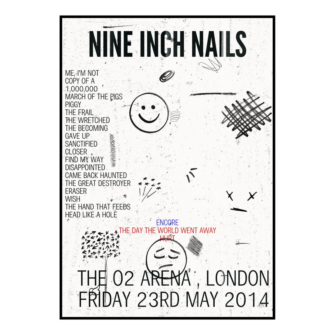 Nine Inch Nails London 23rd May 2014 Setlist poster