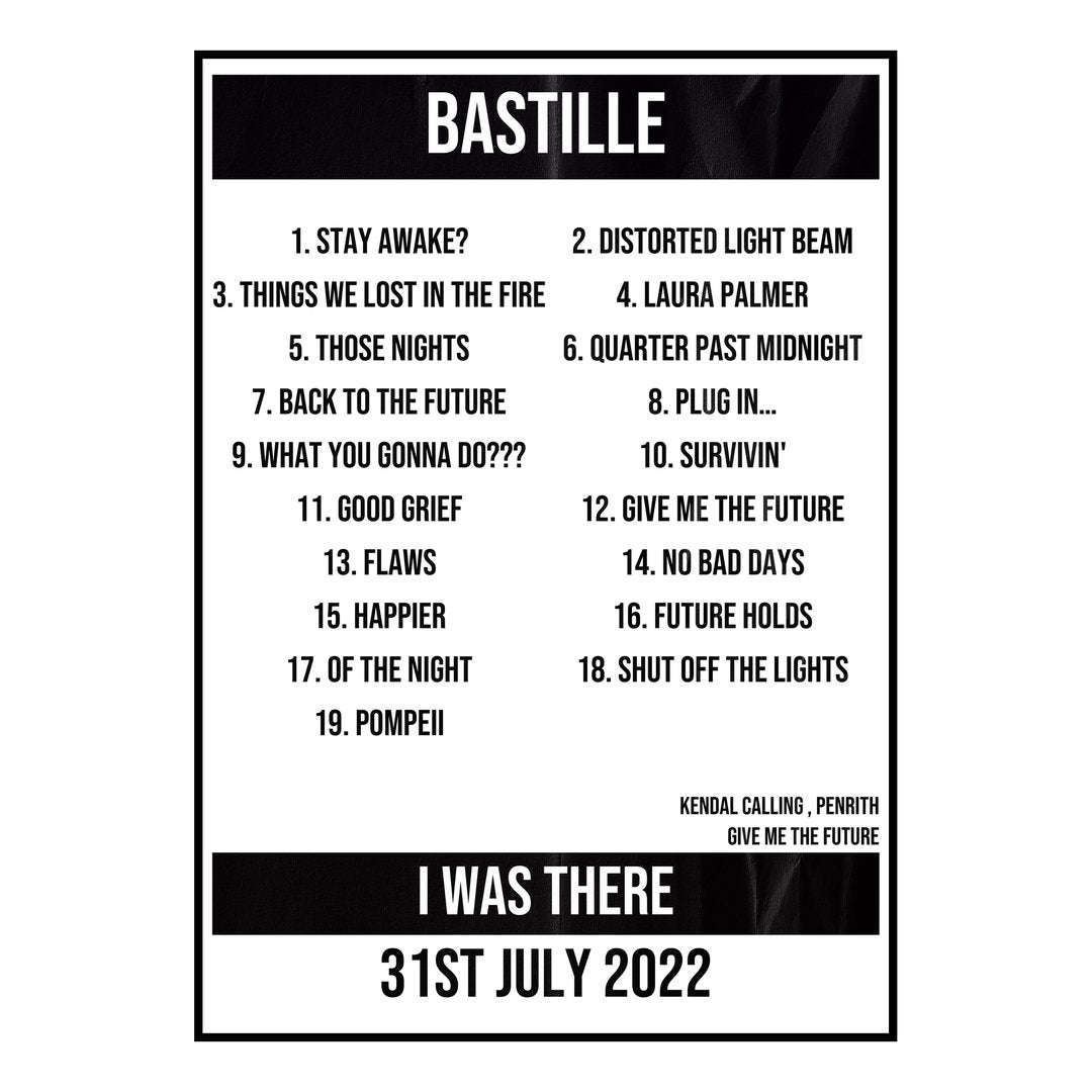 Bastille Penrith 31st July 2022 Setlist poster