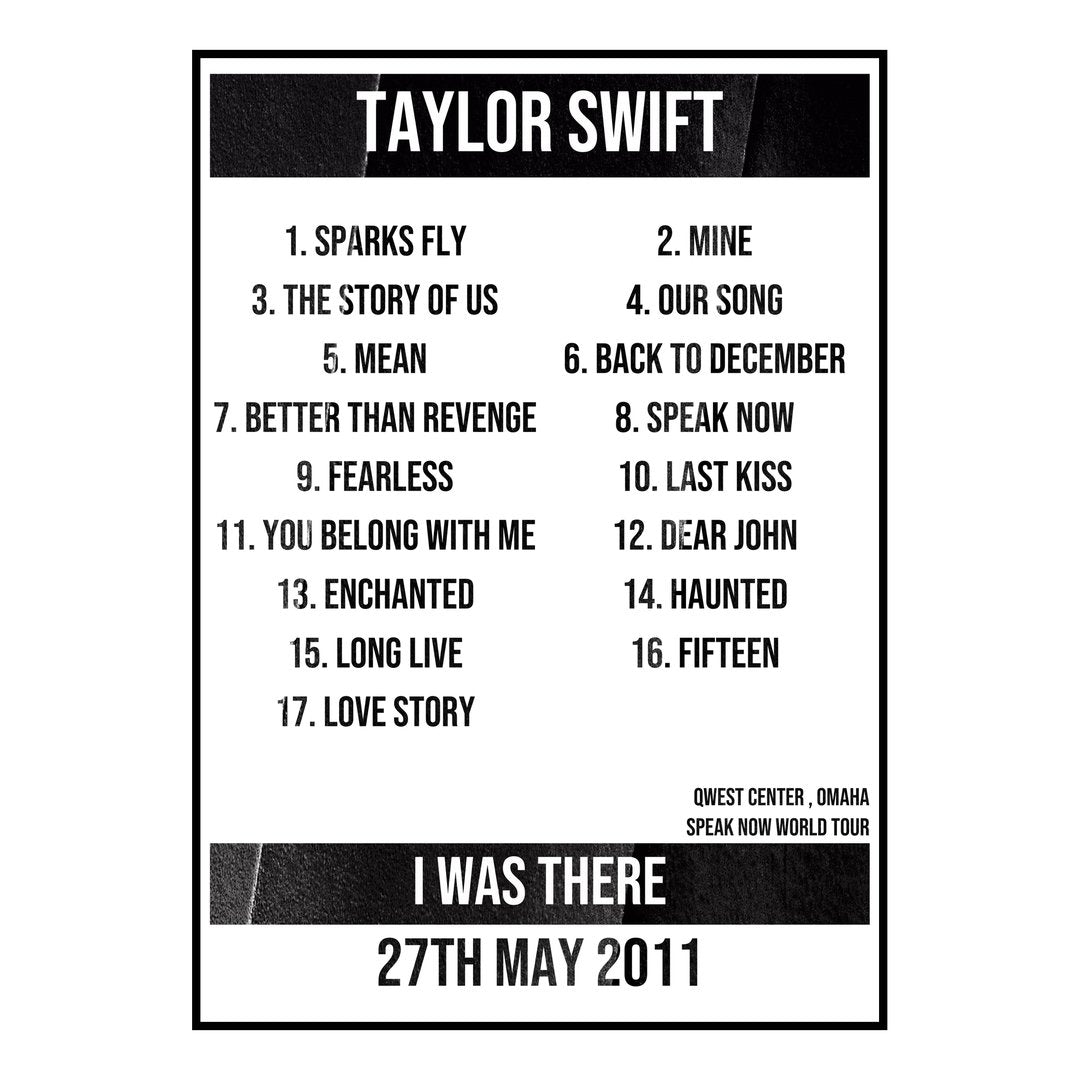 Taylor Swift Omaha 27th May 2011 Setlist poster