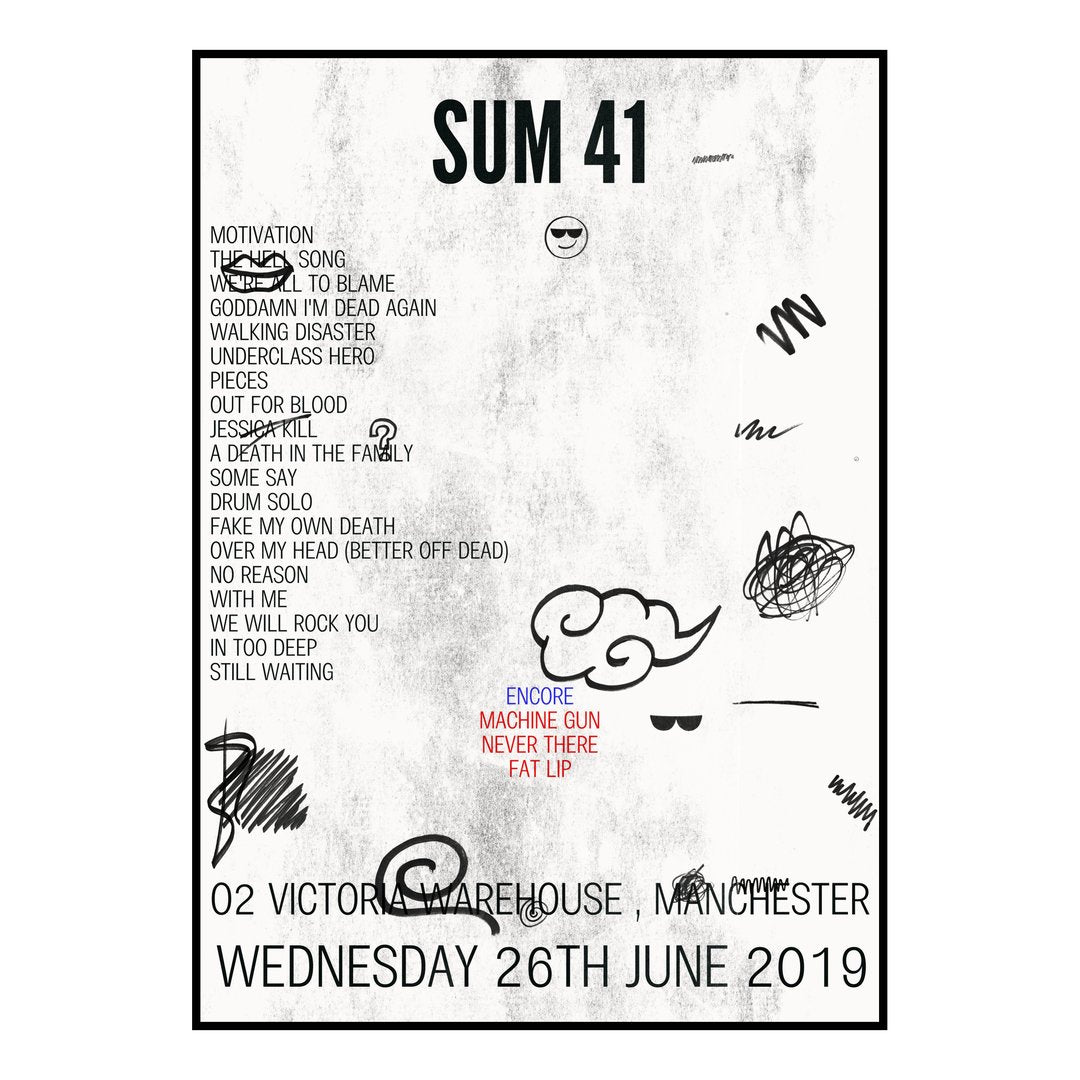 Sum 41 Manchester 26th June 2019 Setlist poster