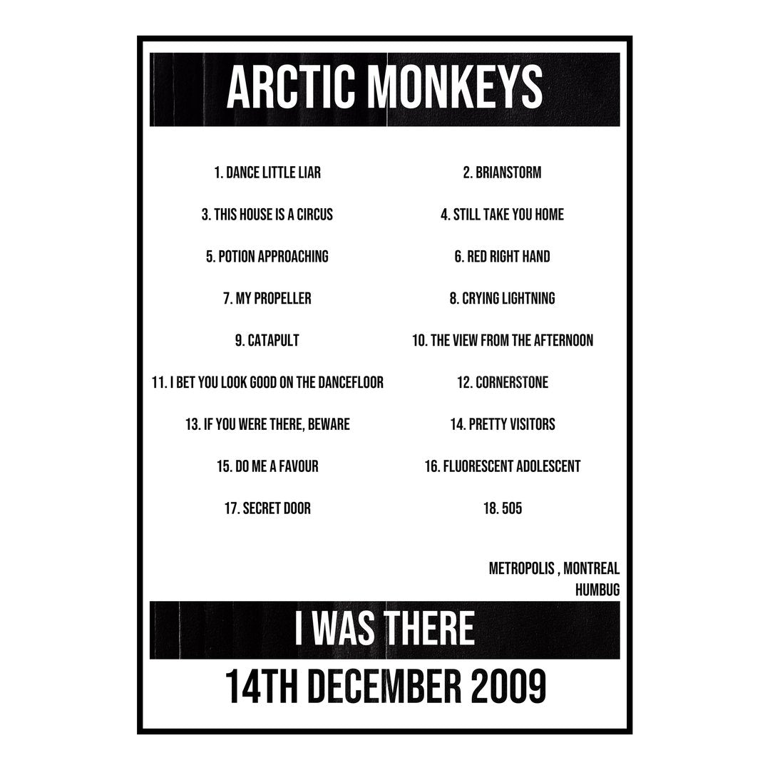 Arctic Monkeys Montreal 14th December 2009 Setlist poster