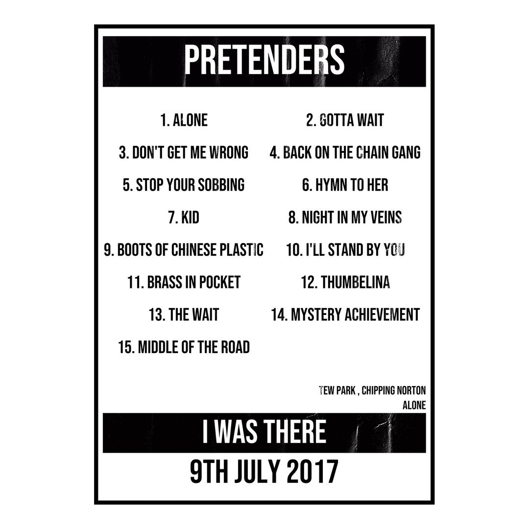 Pretenders Chipping Norton 9th July 2017 Setlist poster