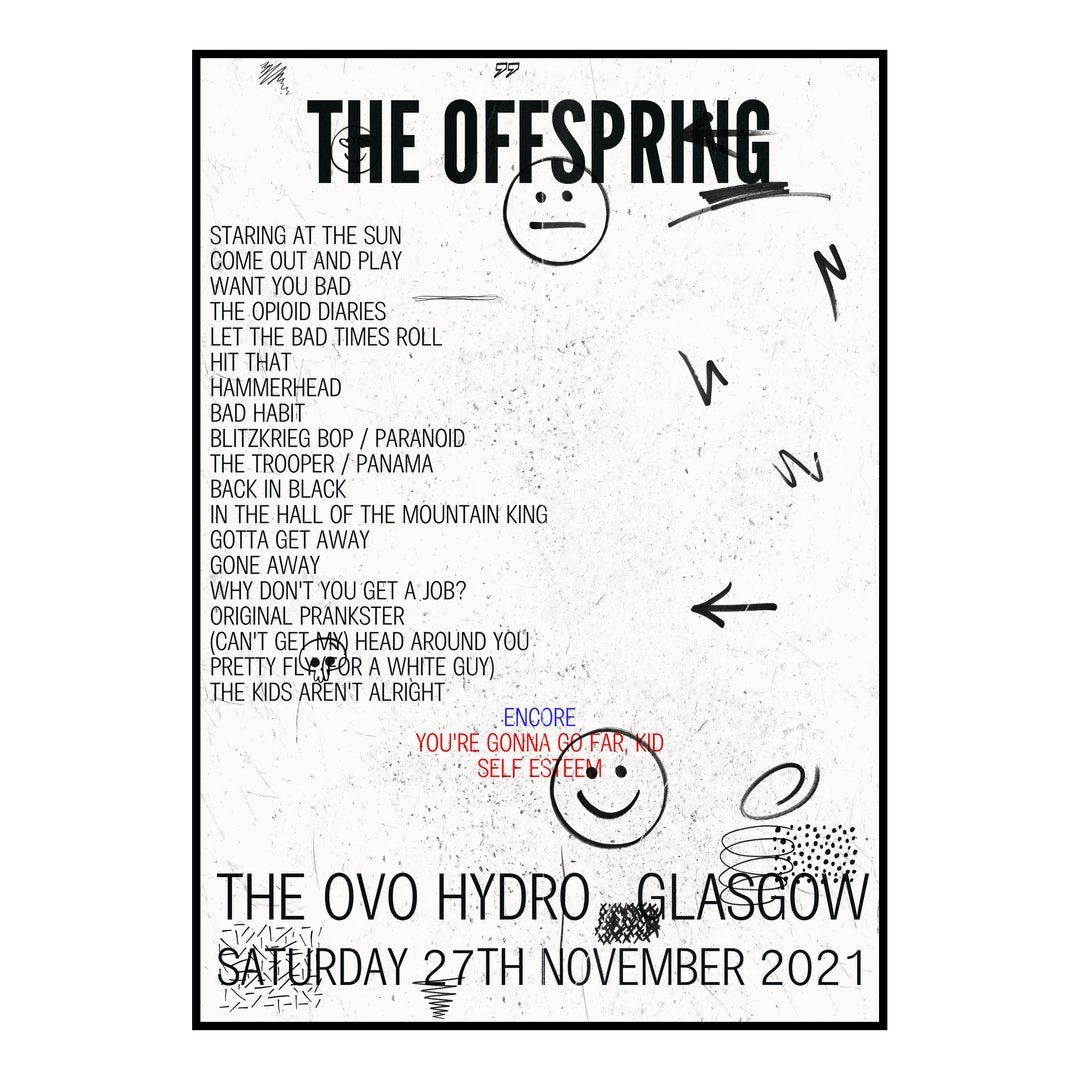 The Offspring Glasgow 27th November 2021 Setlist poster