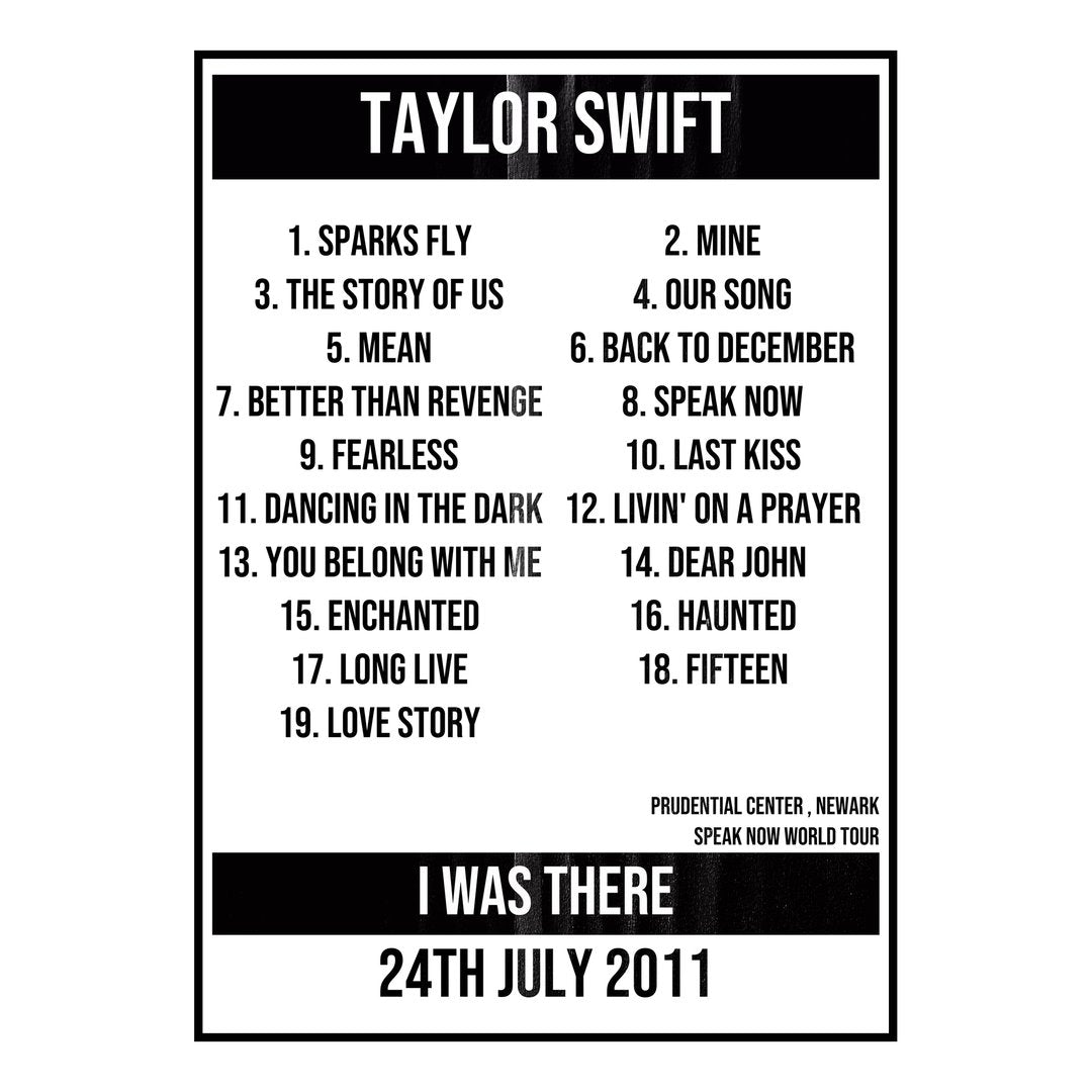 Taylor Swift Newark 24th July 2011 Setlist poster