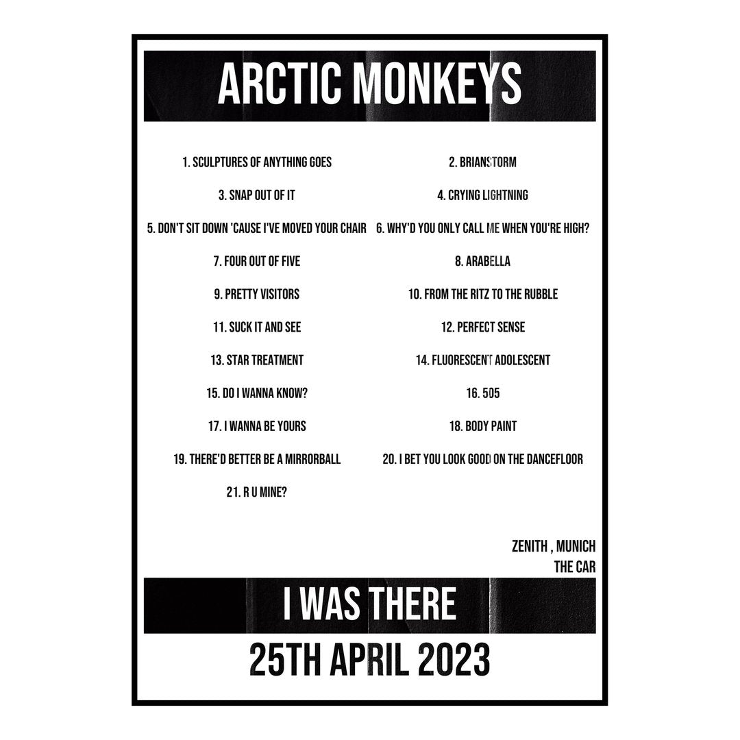Arctic Monkeys Munich 25th April 2023 Setlist poster