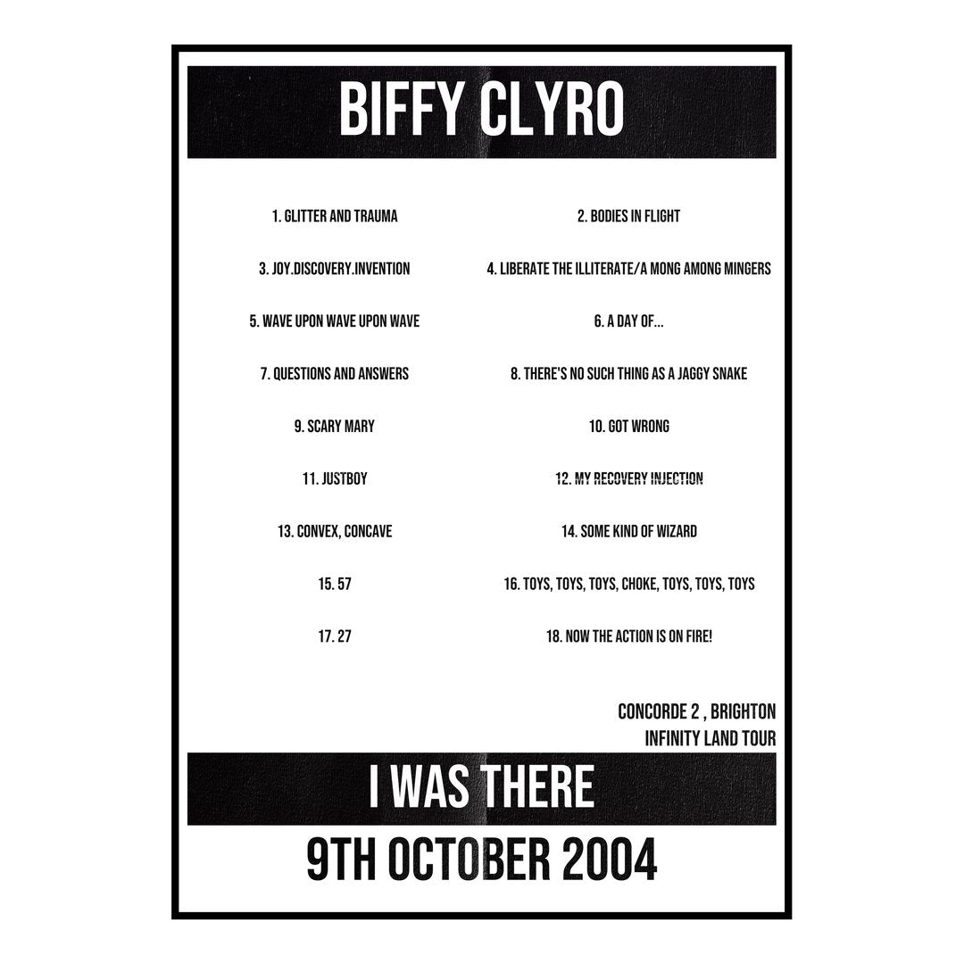Biffy Clyro Brighton 9th October 2004 Setlist poster
