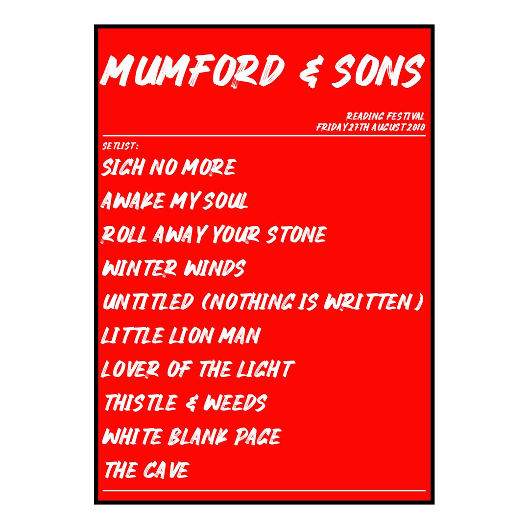 Mumford & Sons Reading 27th August 2010 Setlist poster