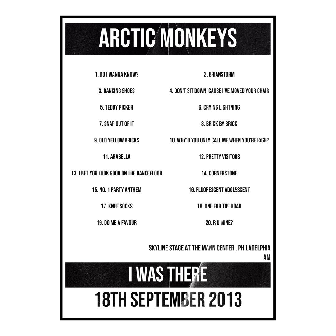 Arctic Monkeys Philadelphia 18th September 2013 Setlist poster