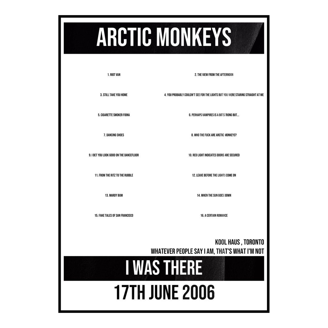 Arctic Monkeys Toronto 17th June 2006 Setlist poster