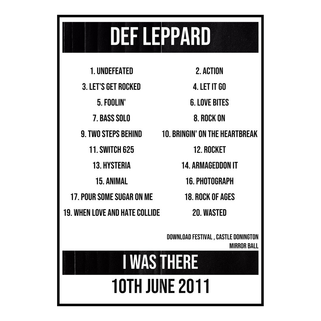 Def Leppard Castle Donington 10th June 2011 Setlist poster