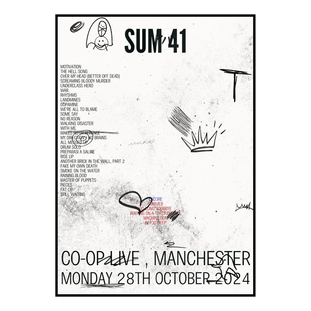 Sum 41 Manchester 28th October 2024 Setlist poster
