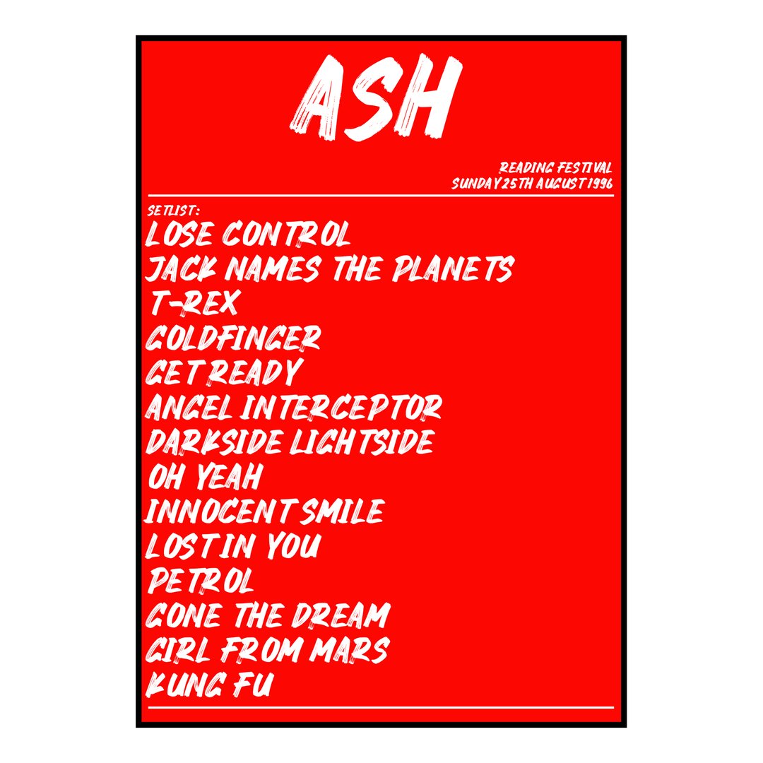 Ash Reading 25th August 1996 Setlist poster