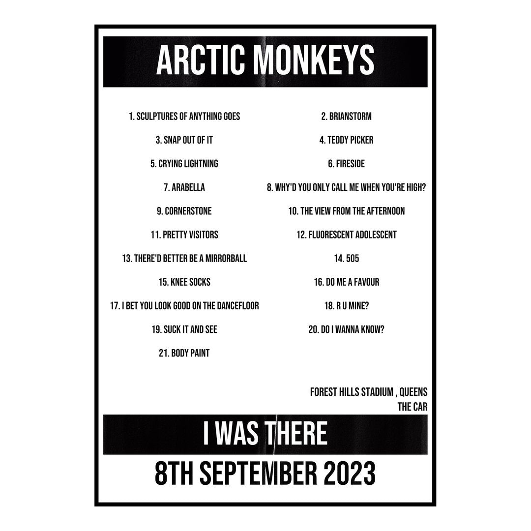 Arctic Monkeys Queens 8th September 2023 Setlist poster