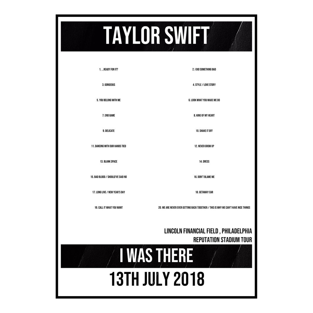 Taylor Swift Philadelphia 13th July 2018 Setlist poster
