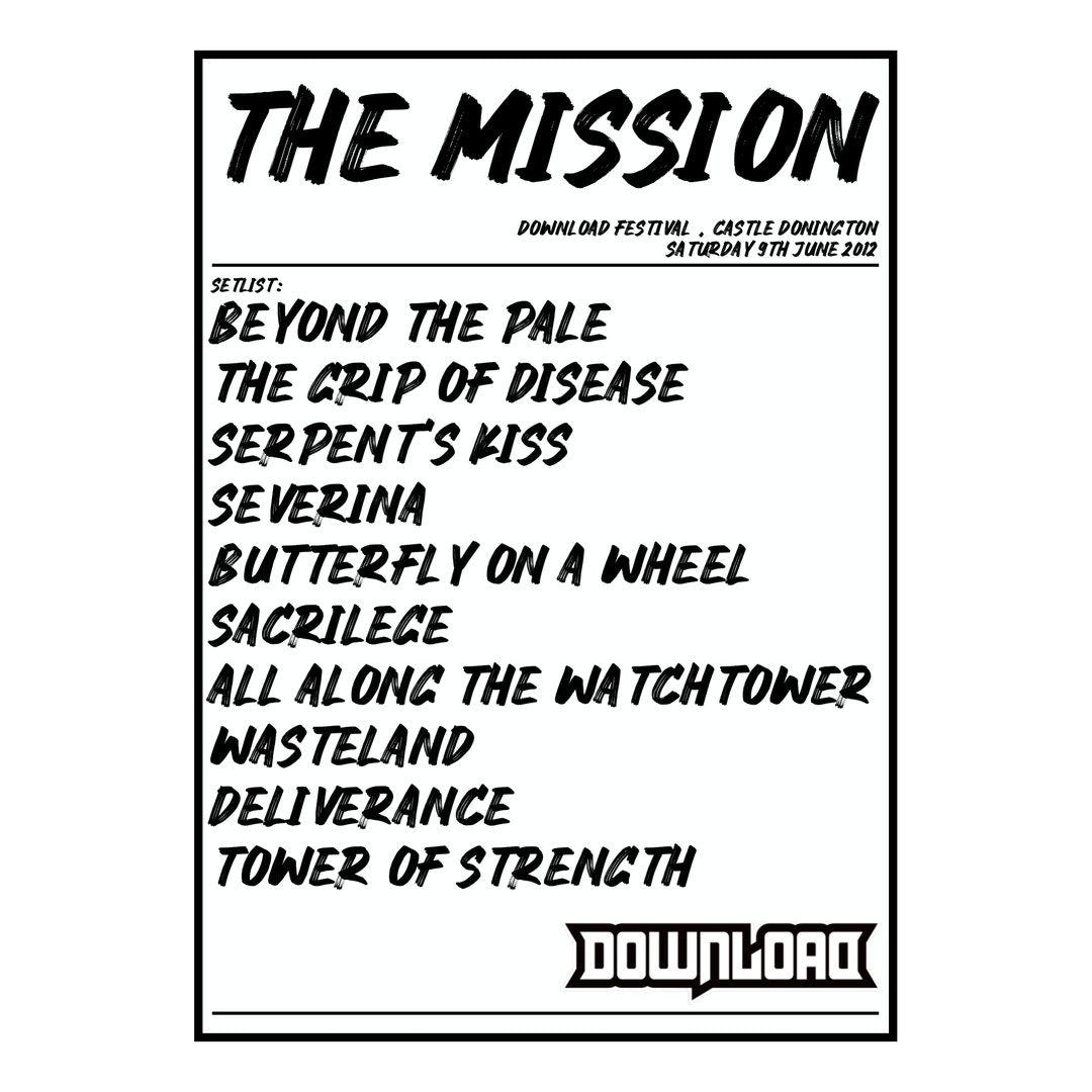 The Mission Castle Donington 9th June 2012 Setlist poster