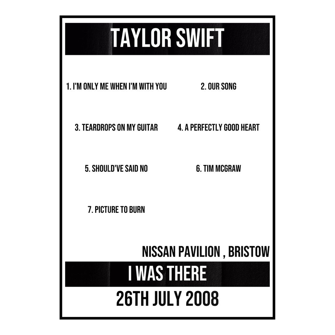 Taylor Swift Bristow 26th July 2008 Setlist poster