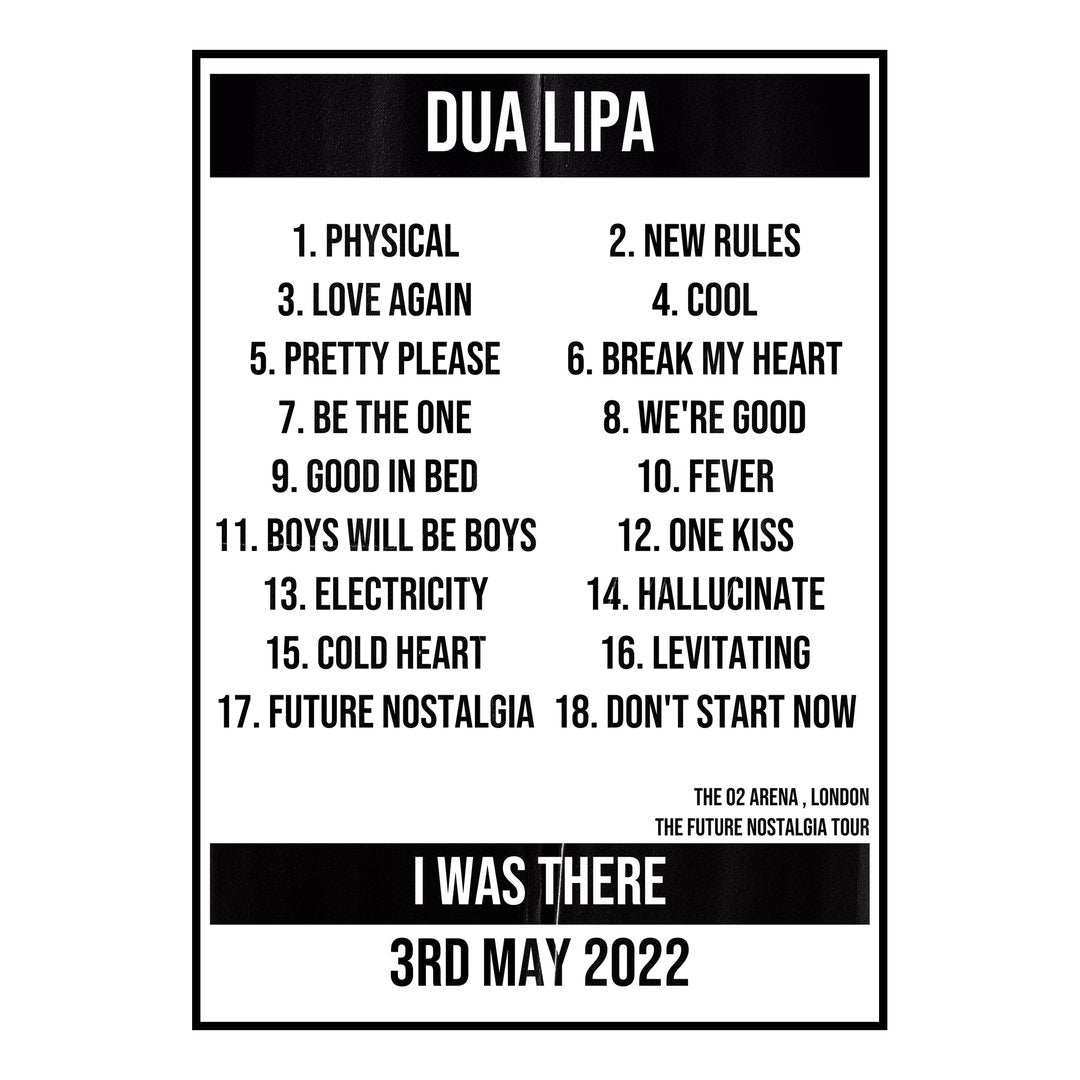 Dua Lipa London 3rd May 2022 Setlist poster