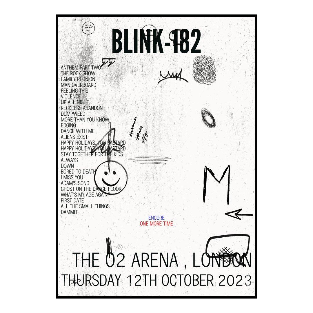 blink‐182 London 12th October 2023 Setlist poster