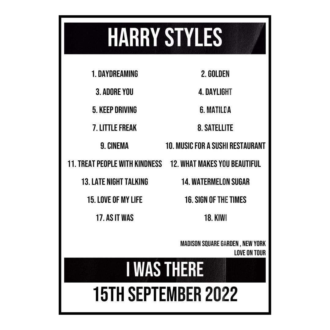 Harry Styles New York 15th September 2022 Setlist poster