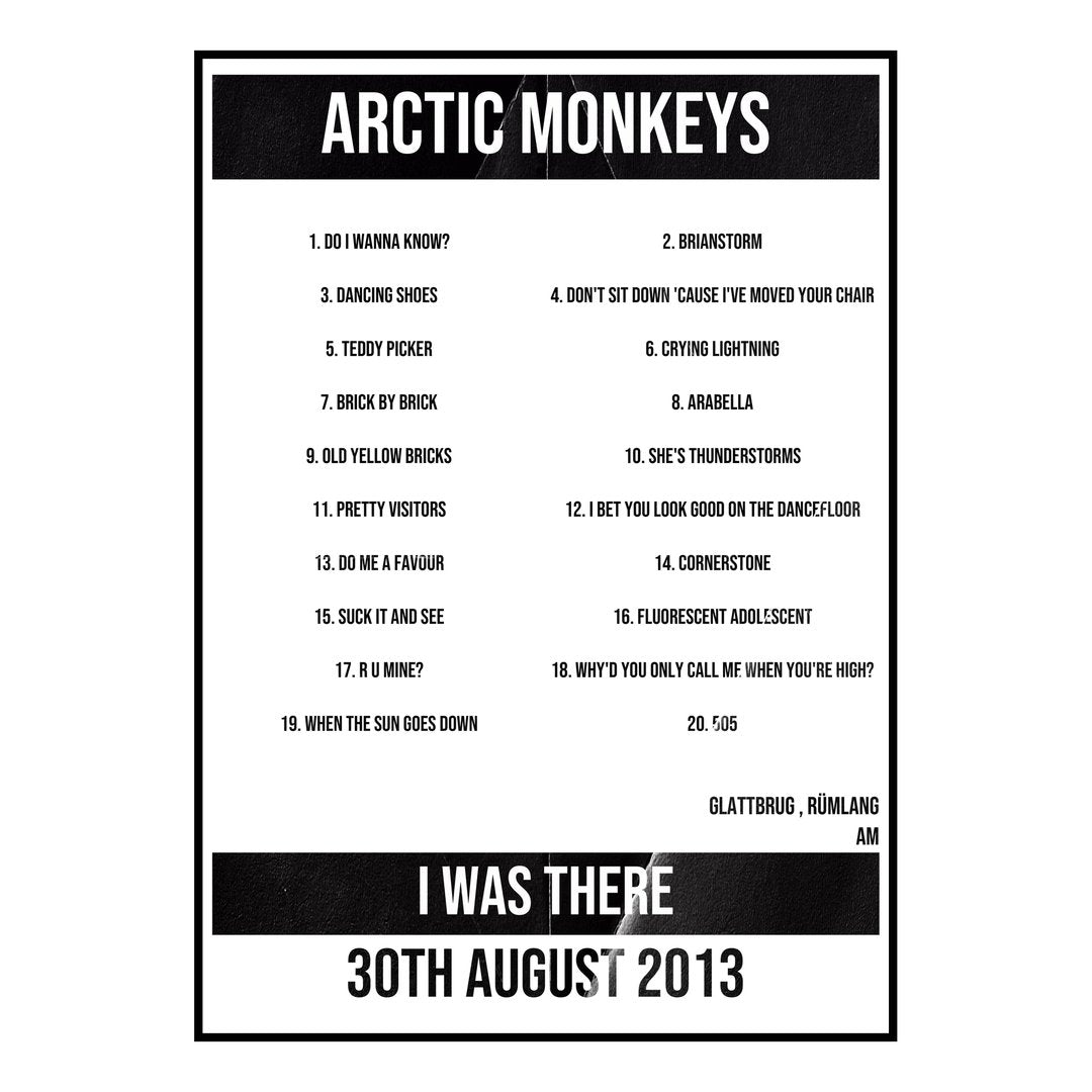 Arctic Monkeys Rümlang 30th August 2013 Setlist poster