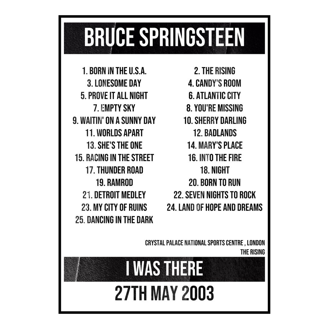 Bruce Springsteen London 27th May 2003 Setlist poster