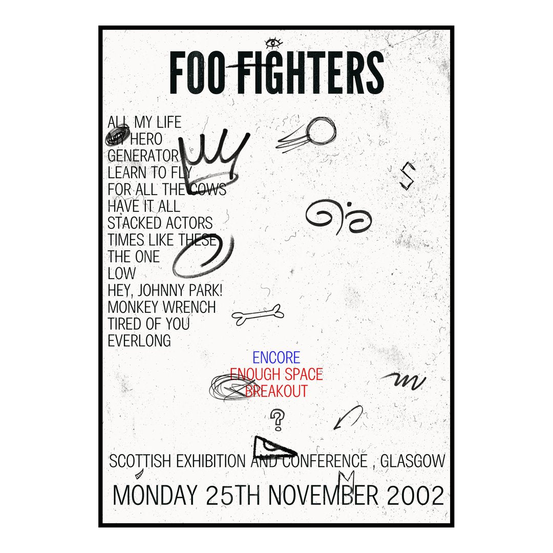 Foo Fighters Glasgow 25th November 2002 Setlist poster