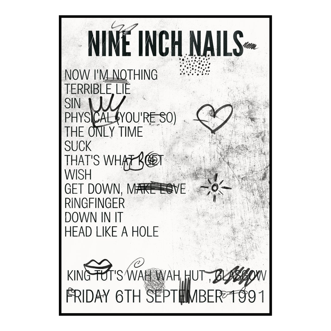 Nine Inch Nails Glasgow 6th September 1991 Setlist poster