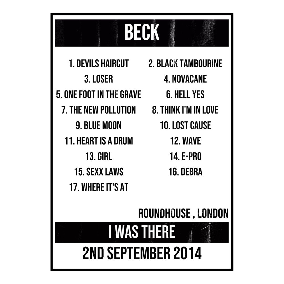 Beck London 2nd September 2014 Setlist poster