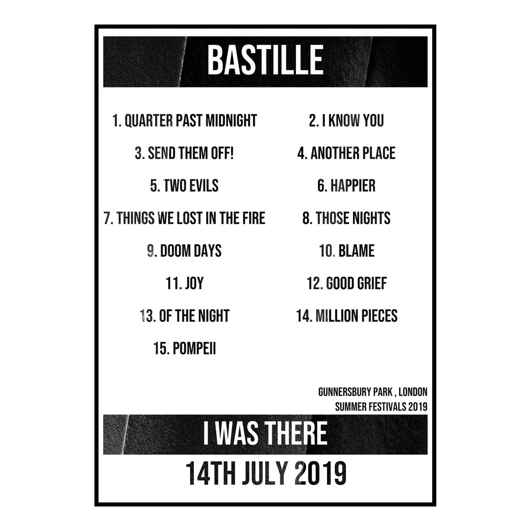 Bastille London 14th July 2019 Setlist poster