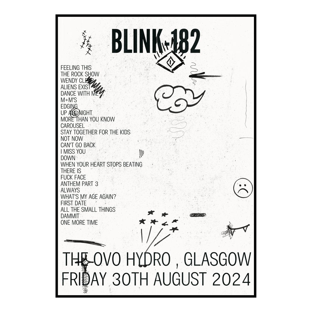 blink‐182 Glasgow 30th August 2024 Setlist poster