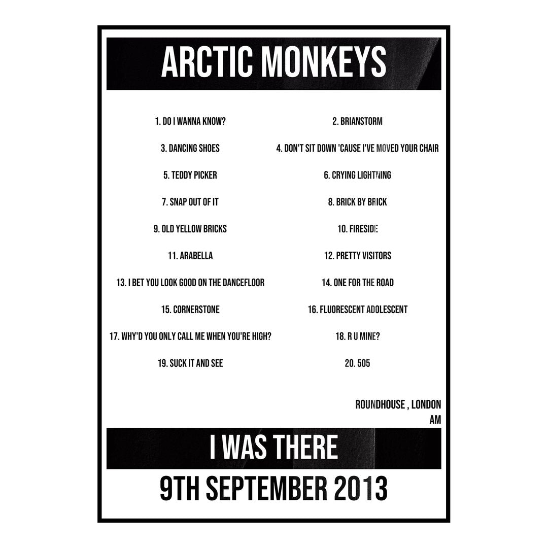 Arctic Monkeys London 9th September 2013 Setlist poster